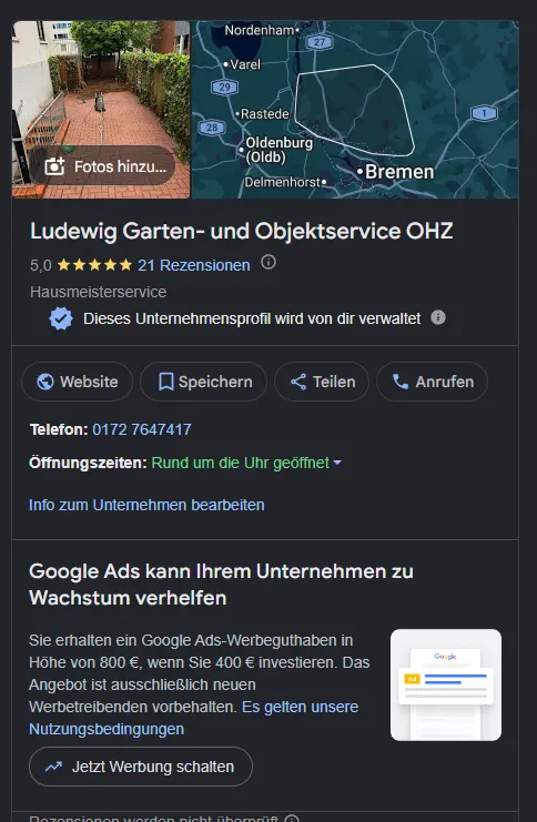 Google-Business-Auftritt von Ludewig Gartenservice